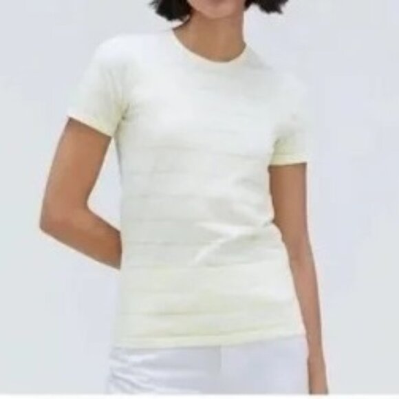 NWT Everlane Sz XS Pale Yellow Striped Organic Cotton Short Sleeve Tee T-Shirt - Picture 2 of 9